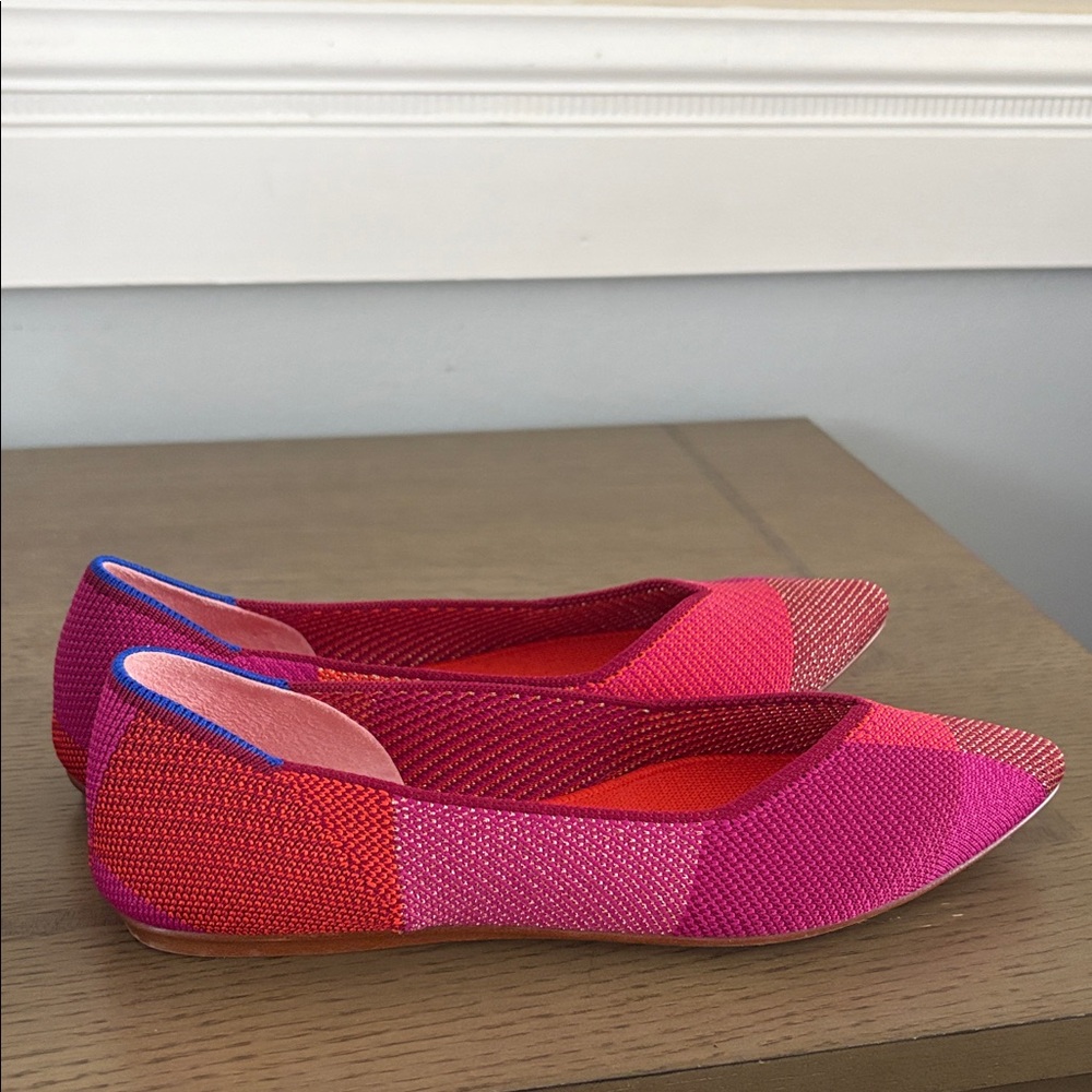 Rothy's the Point Metallic Pomegranate Vibrant Pink and Red Plaid - Picture 7 of 8